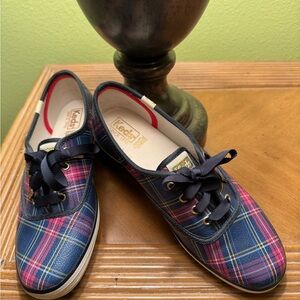 Keds Plaid Canvas Sneakers in Navy, Pink & Yellow